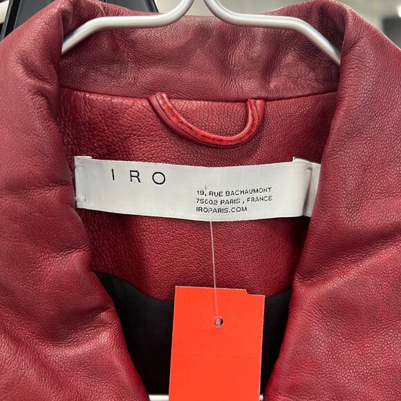 $1200 IRO Red Leather Han Slim Cropped Zip Moto Jacket size 2/IT 38 - Picture 14 of 15